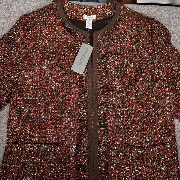 Chicos Jacket Womens Size 1 (M/8) Wool Blend Rainbow Shine Vikey Tweed Metallic - Picture 3 of 14